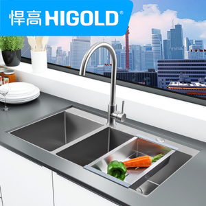 HIGOLD/悍高 水槽加厚纯手工304不锈钢双槽套餐厨房洗菜盆洗碗池