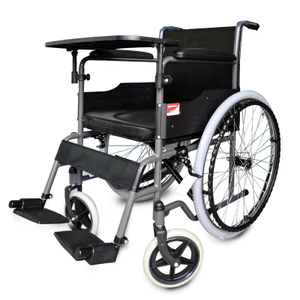 【送拐杖】鱼跃轮椅H058B手推车折叠轻便老人残疾人坐便椅配餐板
