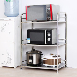 厨房置物架不锈钢加厚三层落地微波炉架烤箱架用品用具收纳储物架